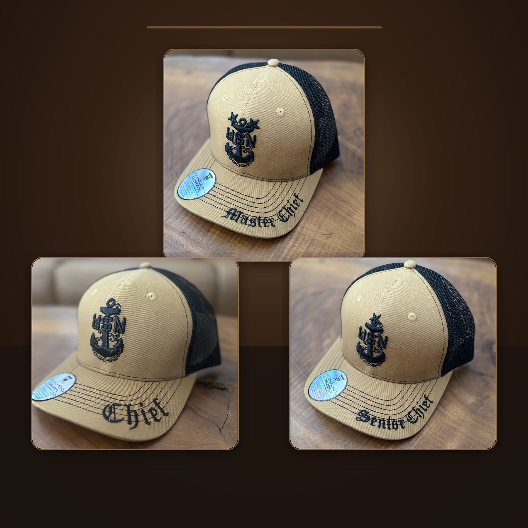 No.68 Premium CPO|SCPO|MCPO Snapback Ball Cap Trucker Style Khaki Brown with Black Mesh|$29.99 |Free Shipping