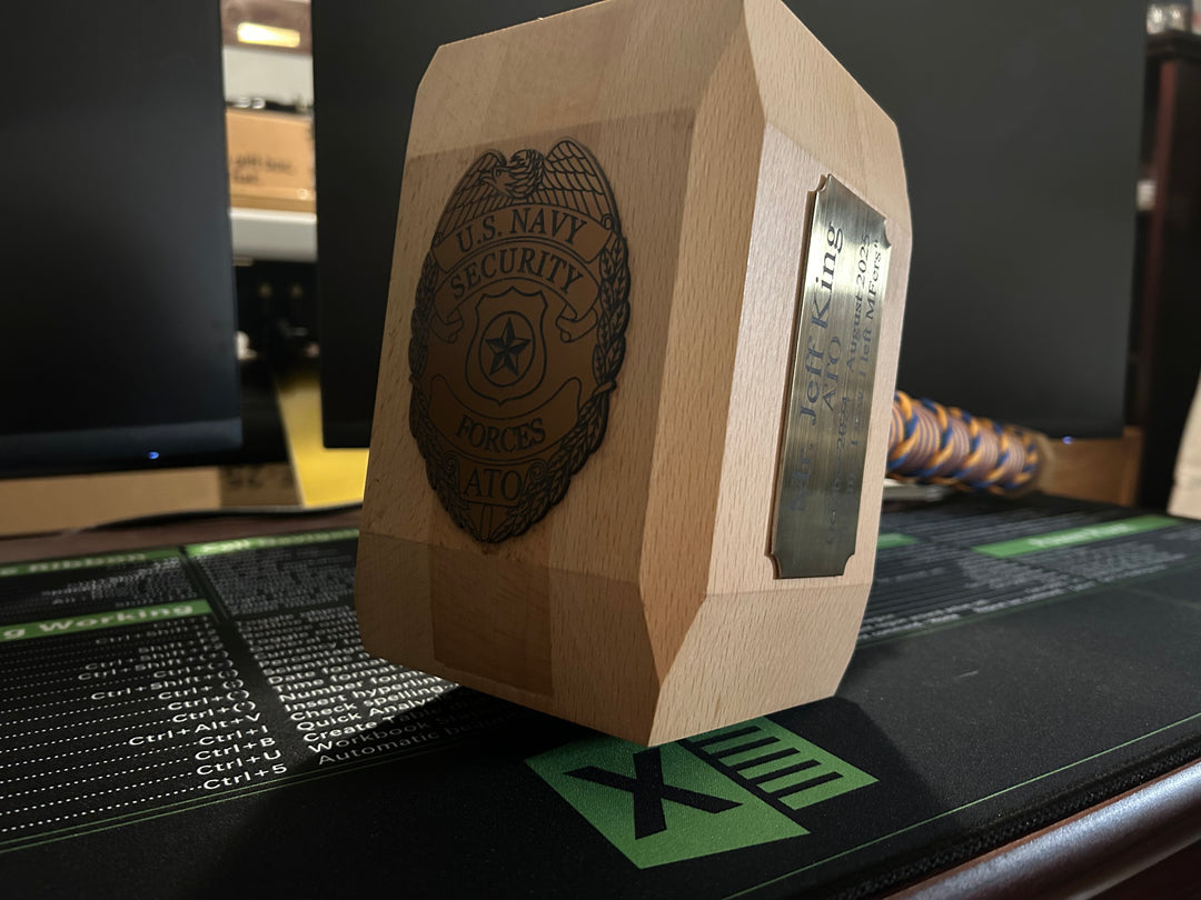 Thors Hammer- Wood With Free 2x4 Metal Custom Engraving (Silver/Gold/Gunmetal Grey) + Free Shipping