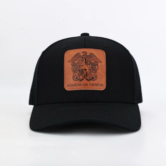 Premium ball cap engraved leather front patch with iconic Mustang crest with rear leather MUSTANG arch and Mustang Hat Clip- $34.99 + Free Shipping
