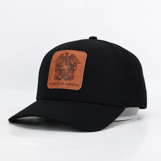 Premium ball cap engraved leather front patch with iconic Mustang crest with rear leather MUSTANG arch and Mustang Hat Clip- $34.99 + Free Shipping