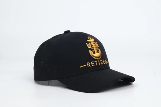 No.208 ***PRE-ORDER*** available 01OCT26 for delivery|Premium Black Retired CPO|SCPO|MCPO|Gold Embroidery| Laser Vented Snapback|$34.99| Free Shipping