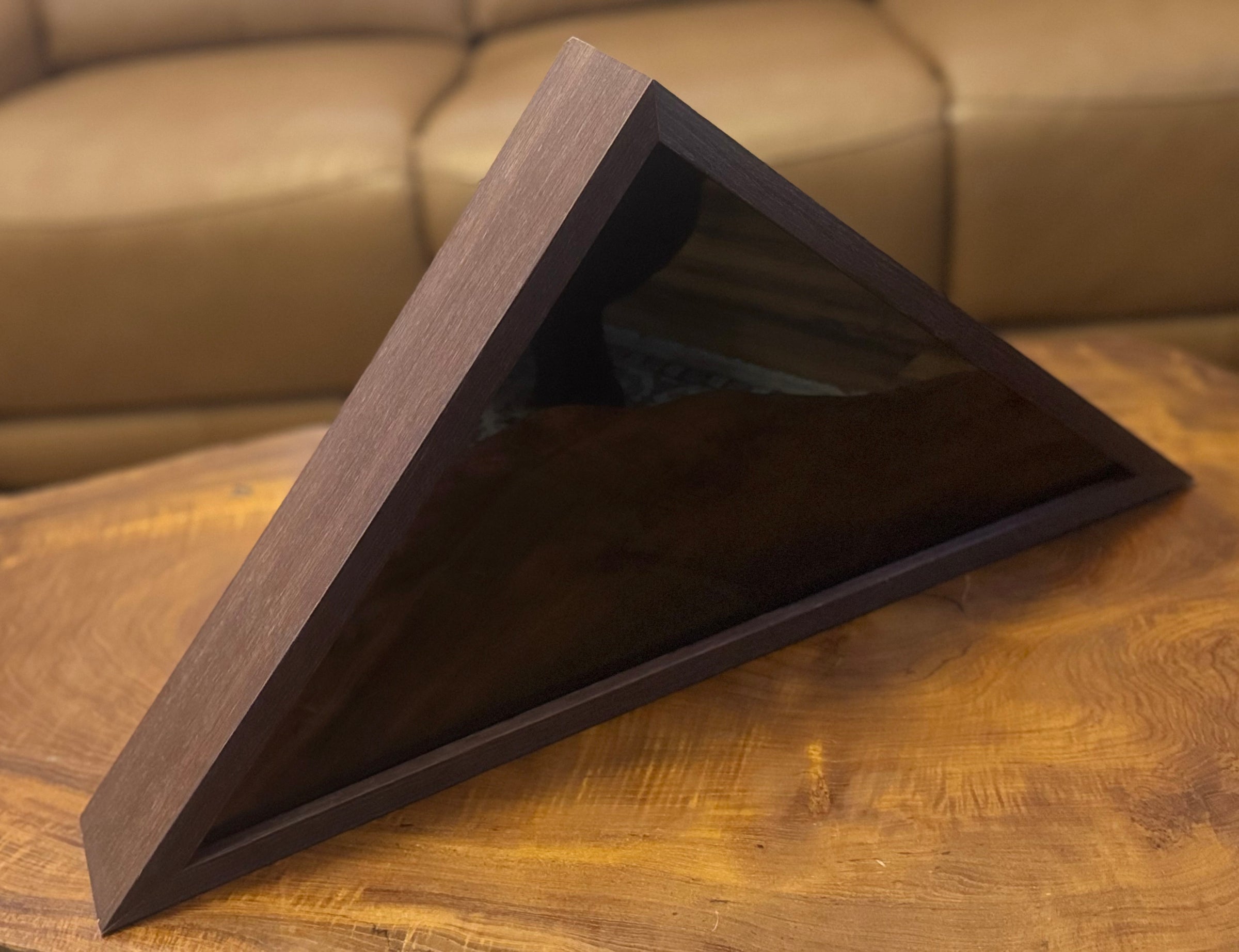 Wooden Triangle US Flag Display with Engraved Plate