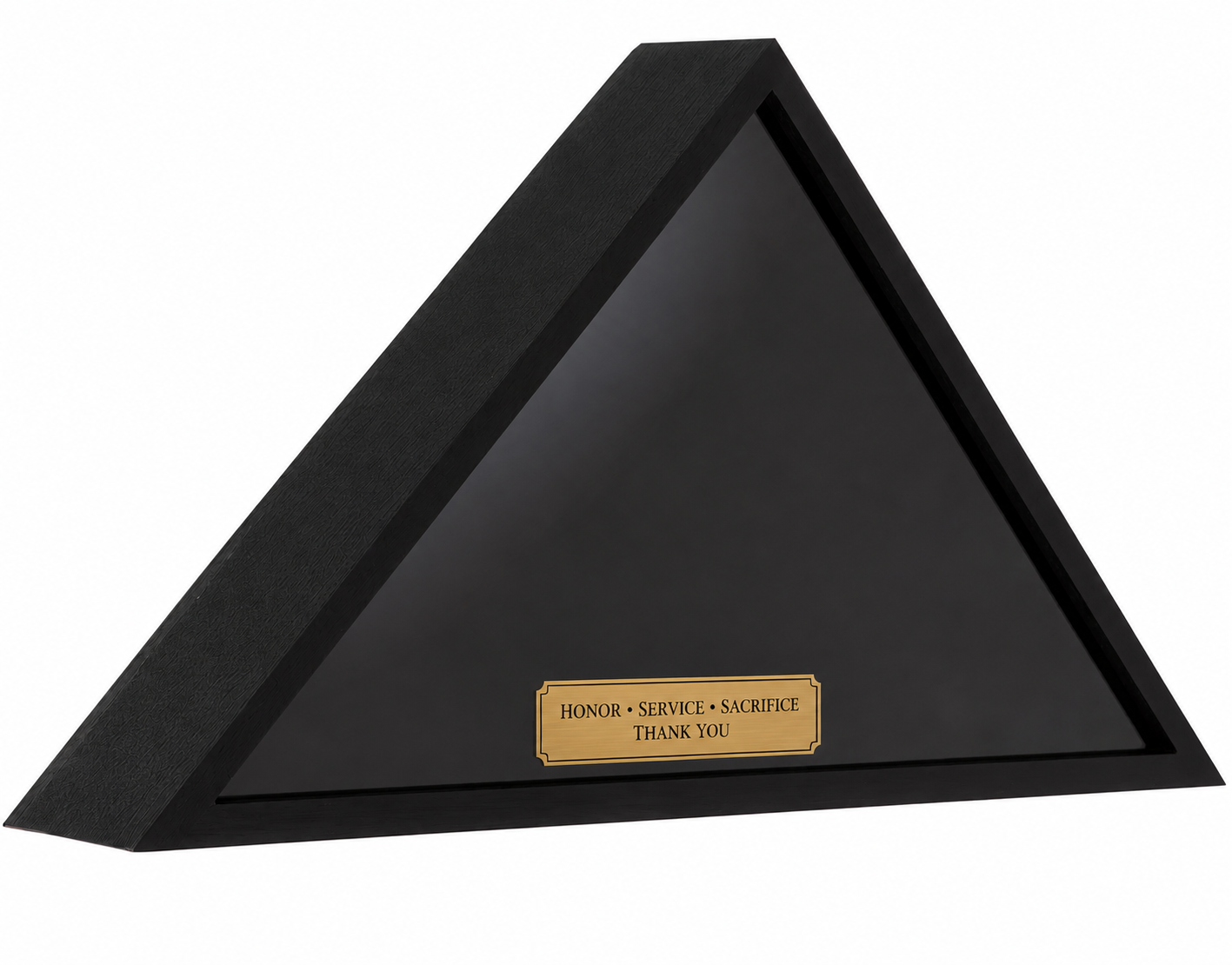 Wooden Triangle US Flag Display with Engraved Plate