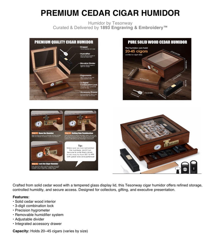 Handcrafted Wooden Cigar Humidor | Spanish Cedar | Engraved - $124.99 | Free Shipping