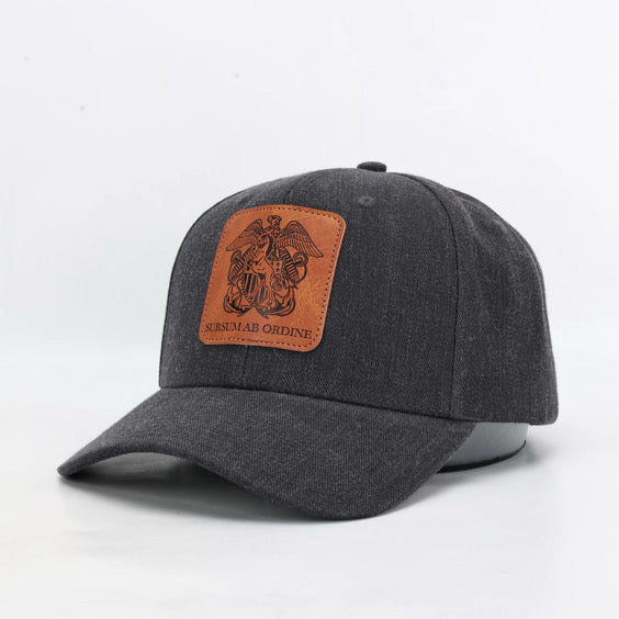 Premium ball cap engraved leather front patch with iconic Mustang crest with rear leather MUSTANG arch and Mustang Hat Clip- $34.99 + Free Shipping