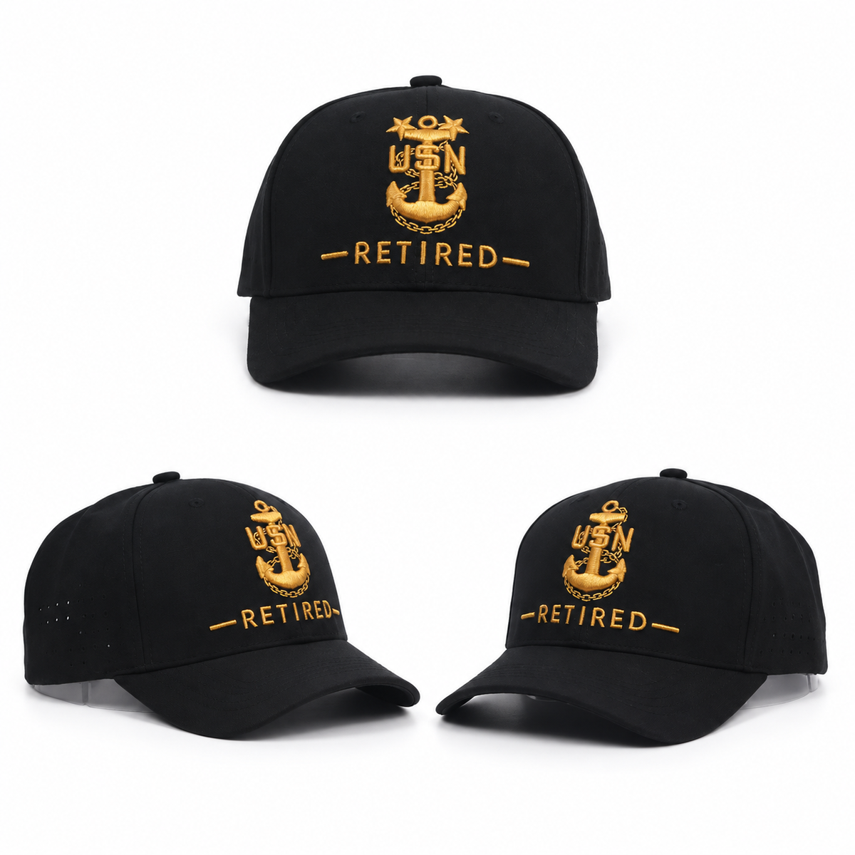 No.214B Premium Black Retired CPO|SCPO|MCPO|Gold Embroidery| Laser Vented Snapback|$34.99| Free Shipping