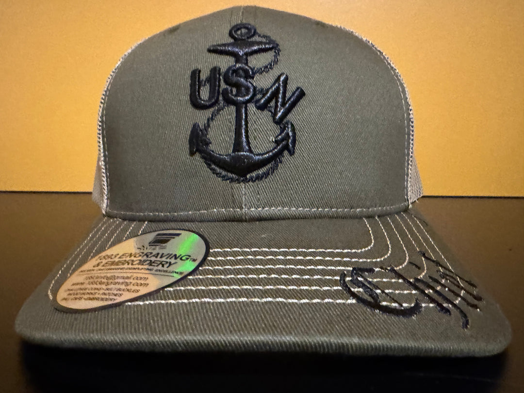 No. 60 Premium Chief Adjustable Snapback Ball Cap w/ Classic Anchor (Trucker) - Green w/ Tan Mesh $29.99