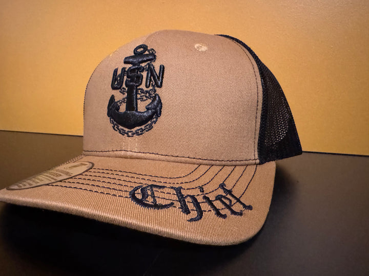 No. 57 Premium Chief Adjustable Snapback Ball Cap (Trucker) - Brown w/ Black Mesh $29.99
