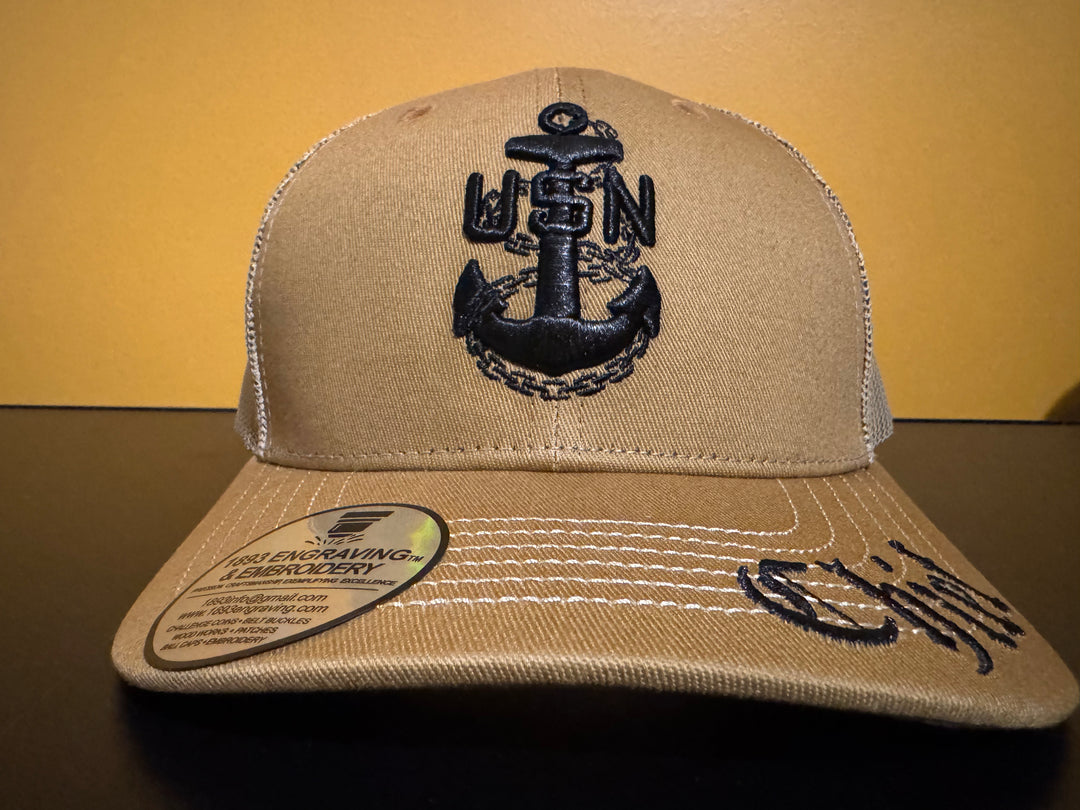 No. 56 Premium Chief Snap-back Ball Cap (Trucker) - Brown w/ Tan Mesh $29.99