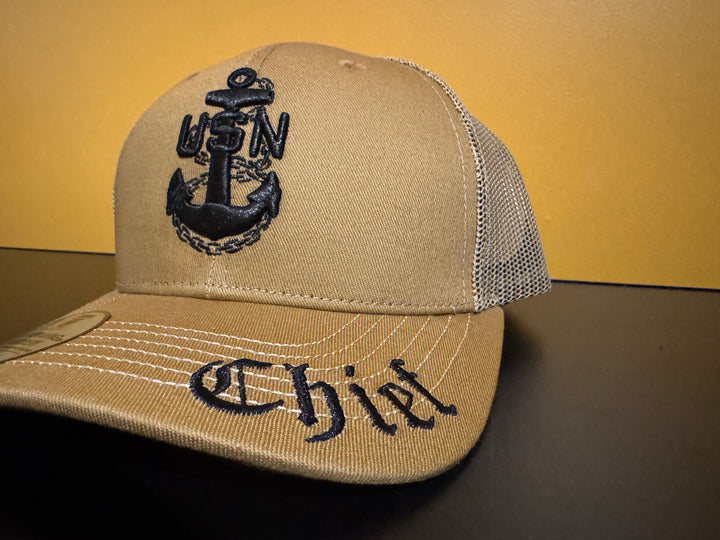 No. 56 Premium Chief Snap-back Ball Cap (Trucker) - Brown w/ Tan Mesh $29.99