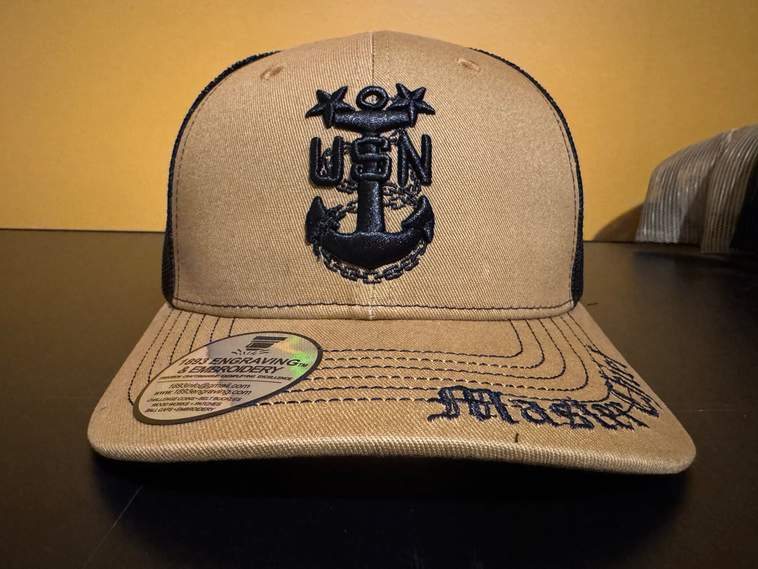 No. 68 Premium Master Chief Snap-back Ball Cap (Trucker) - Brown w/ Black Mesh $29.99