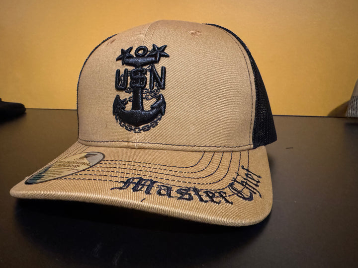 No. 68 Premium Master Chief Snap-back Ball Cap (Trucker) - Brown w/ Black Mesh $29.99