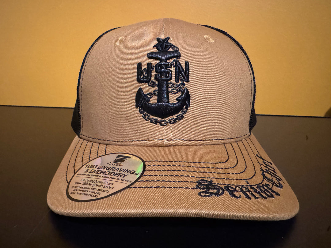 No. 62 Premium Senior Chief Snap-back Ball Cap (Trucker) - Brown w/ Black Mesh $29.99