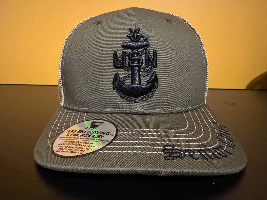No. 63 Premium Senior Chief Adjustable Snapback Ball Cap (Trucker) - Green w/ Tan Mesh $29.99