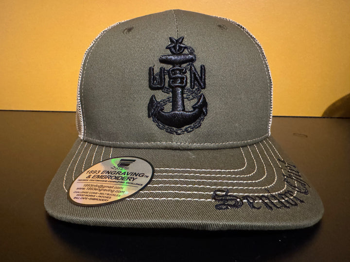 No. 63 Premium Senior Chief Adjustable Snapback Ball Cap (Trucker) - Green w/ Tan Mesh $29.99