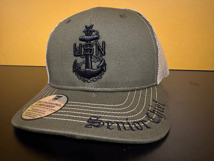 No. 63 Premium Senior Chief Adjustable Snapback Ball Cap (Trucker) - Green w/ Tan Mesh $29.99