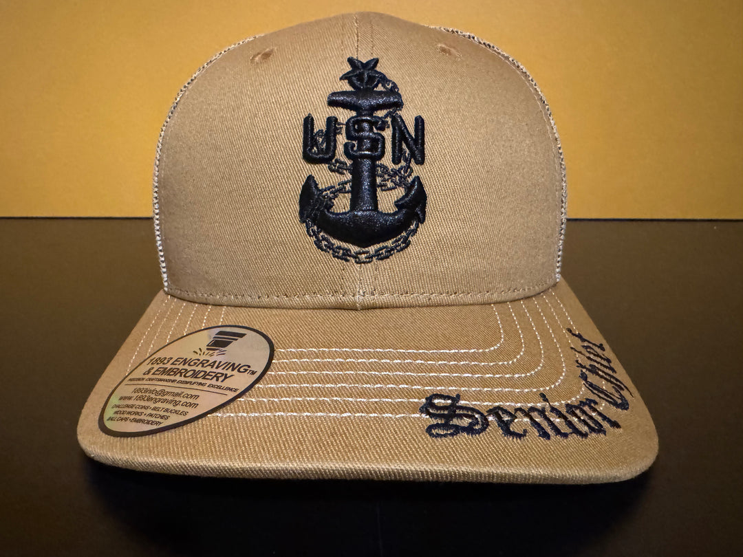 No. 64 Premium Senior Chief Adjustable Snapback Ball Cap (Trucker) - Brown w/ Tan Mesh $29.99