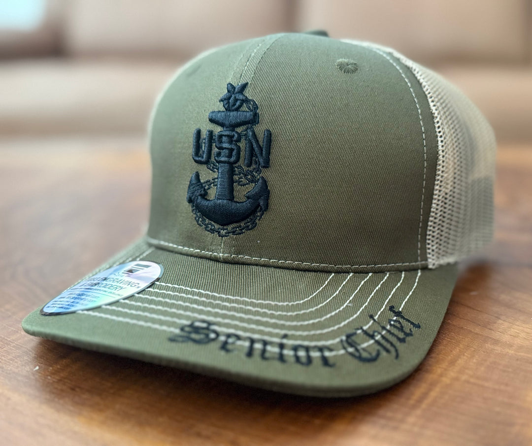 No. 63 Premium Senior Chief Adjustable Snapback Ball Cap (Trucker) - Green w/ Tan Mesh $29.99