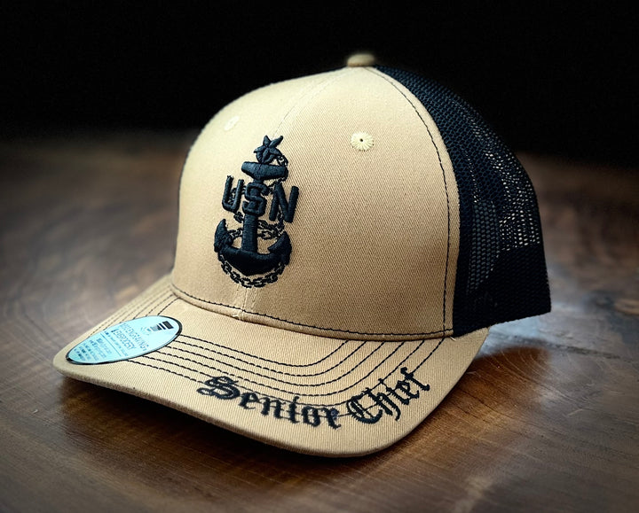 No. 62 Premium Senior Chief Snap-back Ball Cap (Trucker) - Brown w/ Black Mesh $29.99