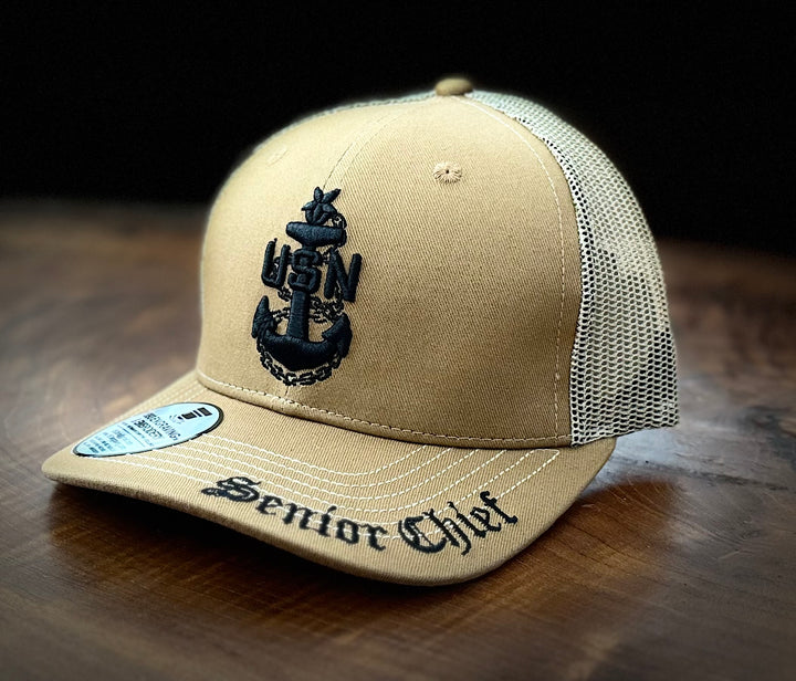 No. 64 Premium Senior Chief Adjustable Snapback Ball Cap (Trucker) Brown with Tan Mesh $29.99+ Free Shipping