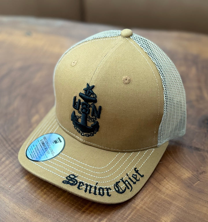 No. 64 Premium Senior Chief Adjustable Snapback Ball Cap (Trucker) Brown with Tan Mesh $29.99+ Free Shipping