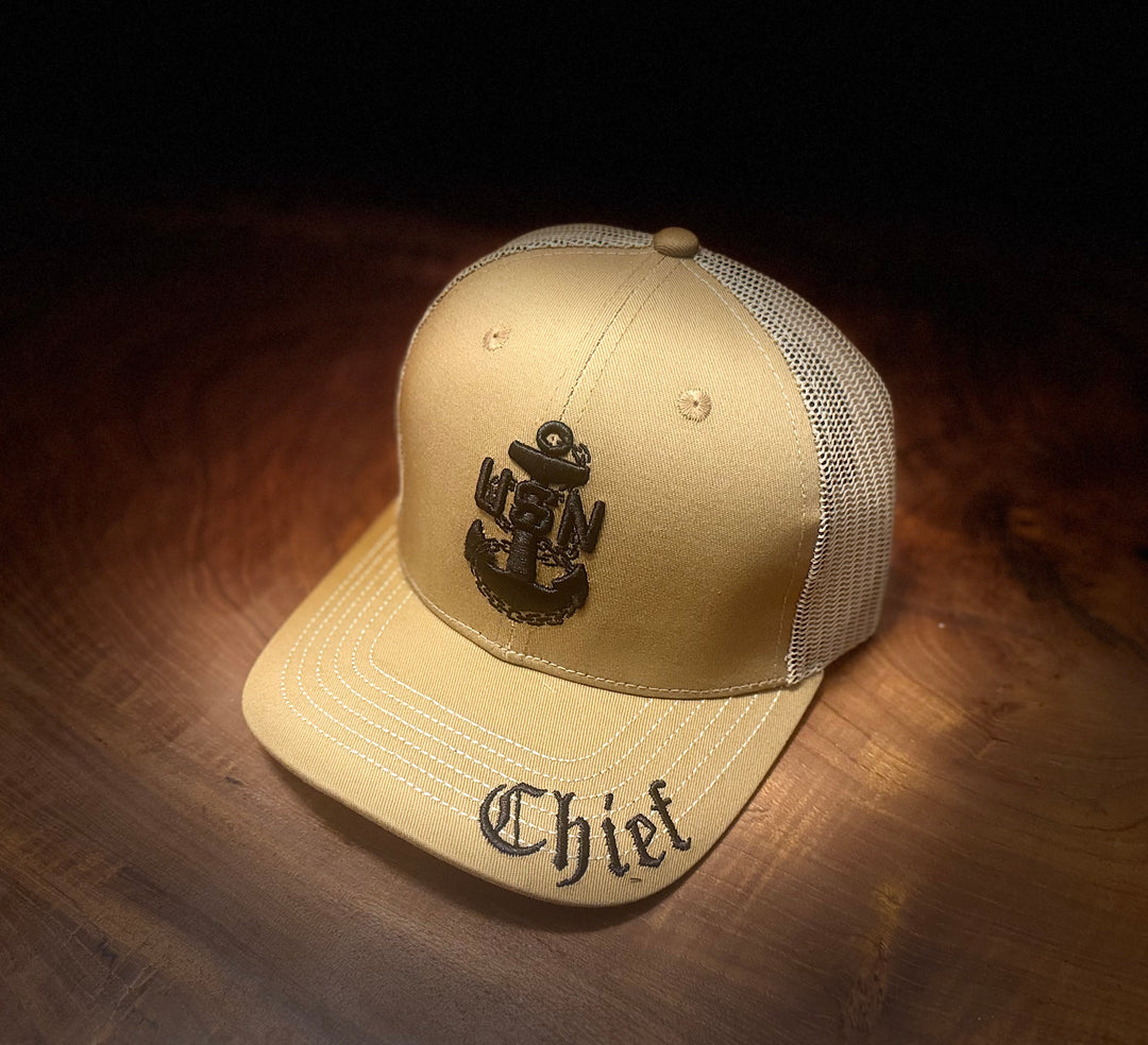 No. 56 Premium Chief Snap-back Ball Cap (Trucker) - Brown w/ Tan Mesh $29.99