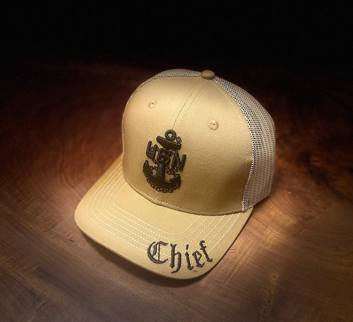 No. 56 Premium Chief Snap-back Ball Cap (Trucker) - Brown w/ Tan Mesh $29.99
