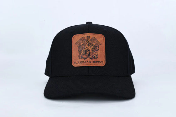 Premium ball cap engraved leather front patch with iconic Mustang crest with rear leather MUSTANG arch and Mustang Hat Clip | $34.99 | Free Shipping