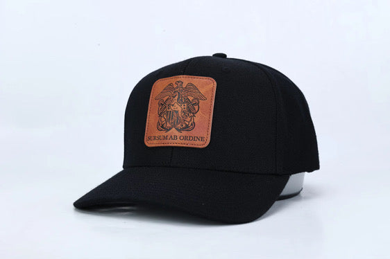 Premium ball cap engraved leather front patch with iconic Mustang crest with rear leather MUSTANG arch and Mustang Hat Clip | $34.99 | Free Shipping