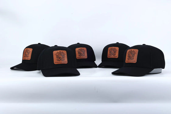 Premium ball cap engraved leather front patch with iconic Mustang crest with rear leather MUSTANG arch and Mustang Hat Clip | $34.99 | Free Shipping