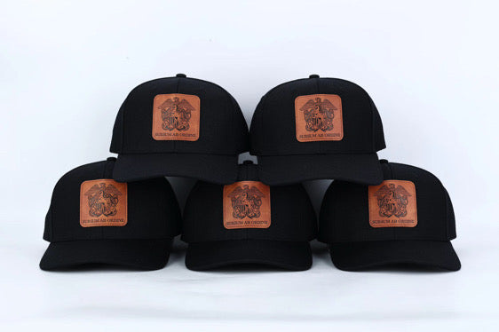 Premium ball cap engraved leather front patch with iconic Mustang crest with rear leather MUSTANG arch and Mustang Hat Clip | $34.99 | Free Shipping