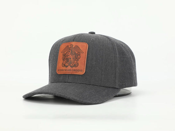 Premium ball cap engraved leather front patch with iconic Mustang crest with rear leather MUSTANG arch and Mustang Hat Clip | $34.99 | Free Shipping