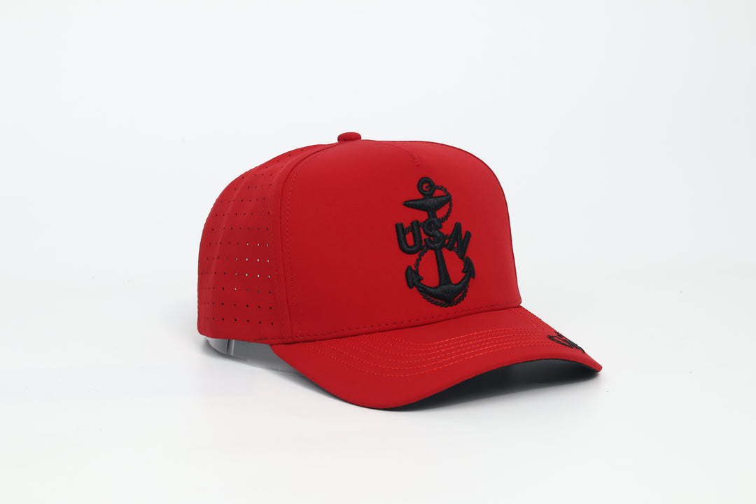 No.1555 Premium Mid-Profile Chief Heritage Anchor Snapback Vented | Everyday Cap | Embroidered Brim (Red) $34.99 | Free Shipping