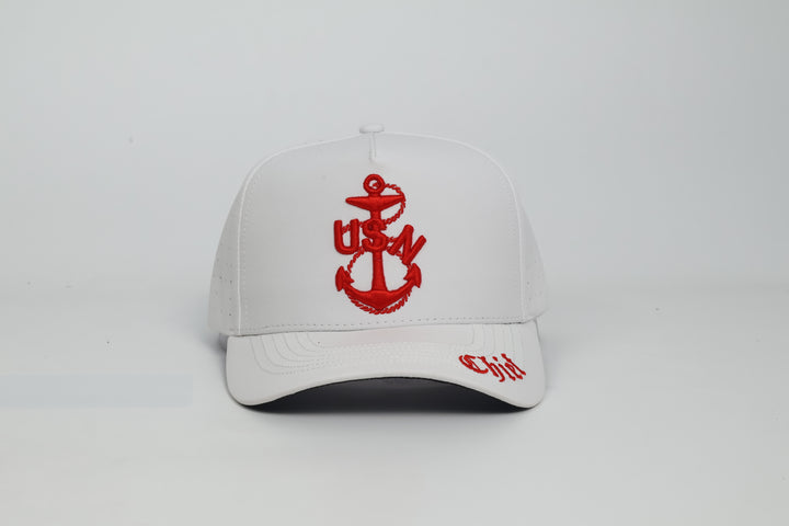 No.911 Premium Chief Heritage Anchor Vented Snapback Golf Style Cap with Embroidered Brim (White) $34.99+ Free Shipping