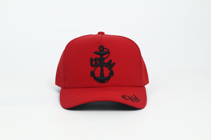 No.1555 Premium Mid-Profile Chief Heritage Anchor Snapback Vented | Everyday Cap | Embroidered Brim (Red) $34.99 | Free Shipping