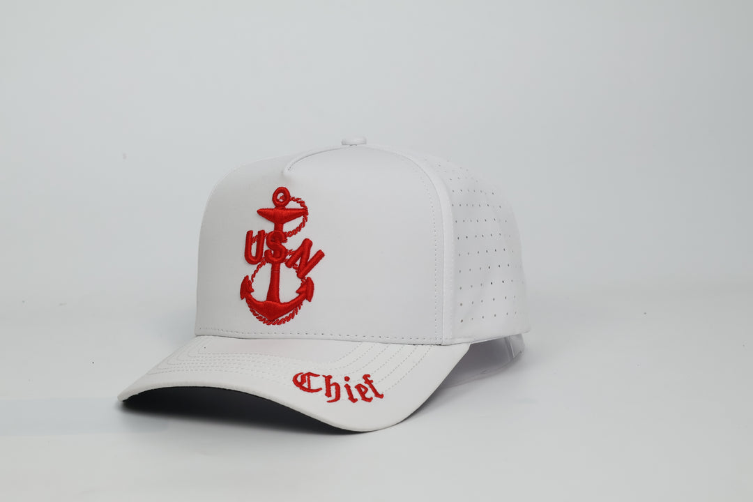 No.911 Premium Chief Heritage Anchor Vented Snapback Golf Style Cap with Embroidered Brim (White) $34.99+ Free Shipping