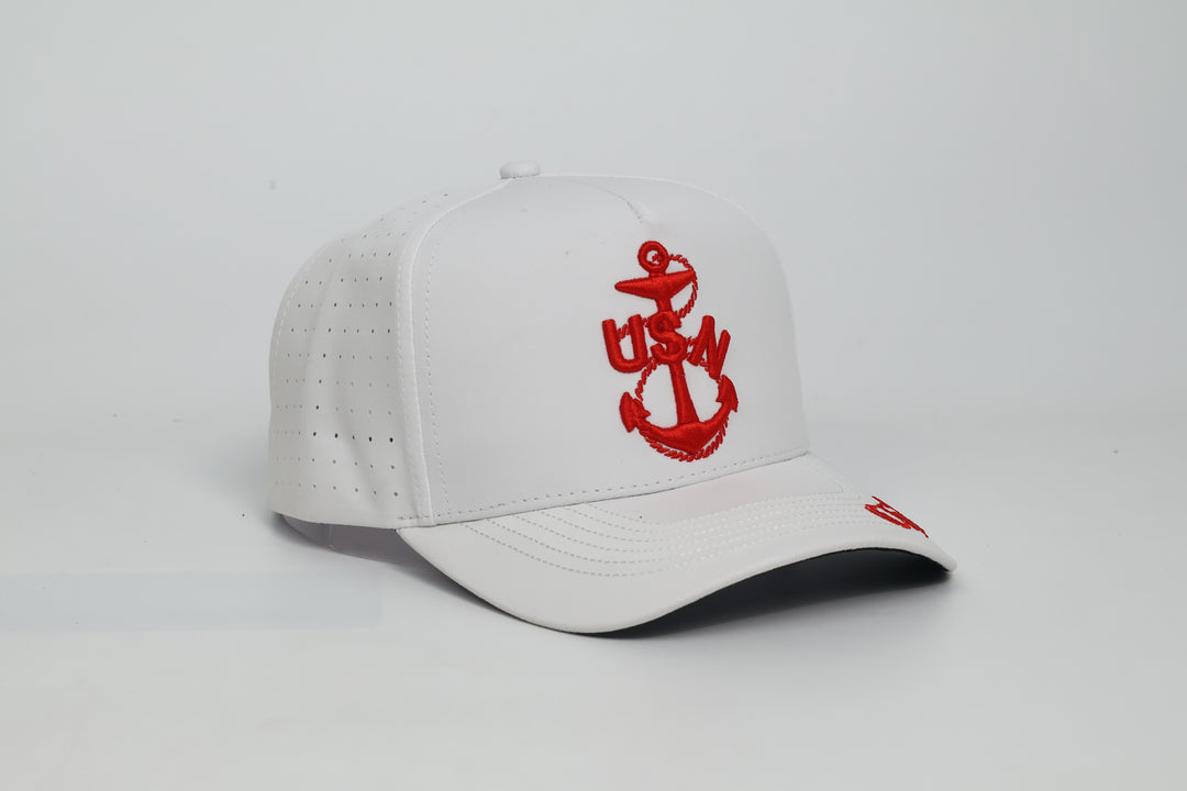 No.911 Premium Chief Heritage Anchor Vented Snapback Golf Style Cap with Embroidered Brim (White) $34.99+ Free Shipping