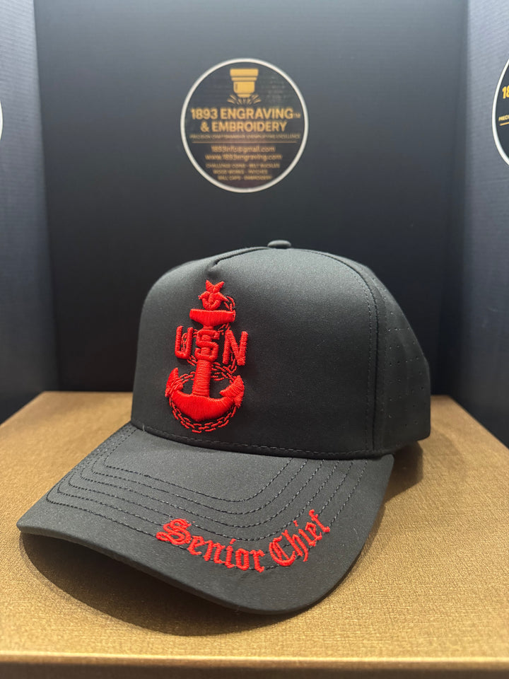 No.25 Premium Senior Chief Snapback Vented Cap with Embroidered Brim  | Black | $34.99 | Free Shipping