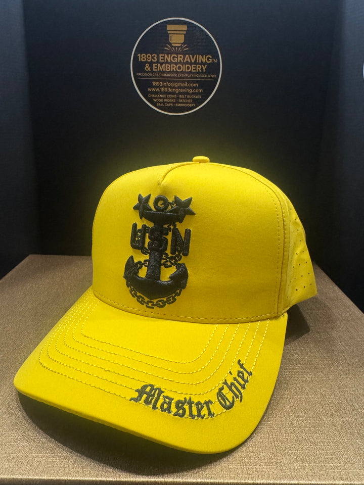 No.74 Premium Master Chief Snapback Vented Golf Style Cap with Embroidered Brim | Yellow |  $34.99 | Free Shipping