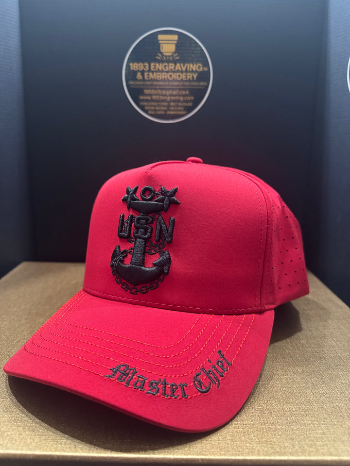 No.555  Premium Red Chief | Senior Chief | Master Chief | with black Embroidery Snapback Laser cut Vented back | Everyday Cap | Embroidered Brim | $34.99 | Free Shipping